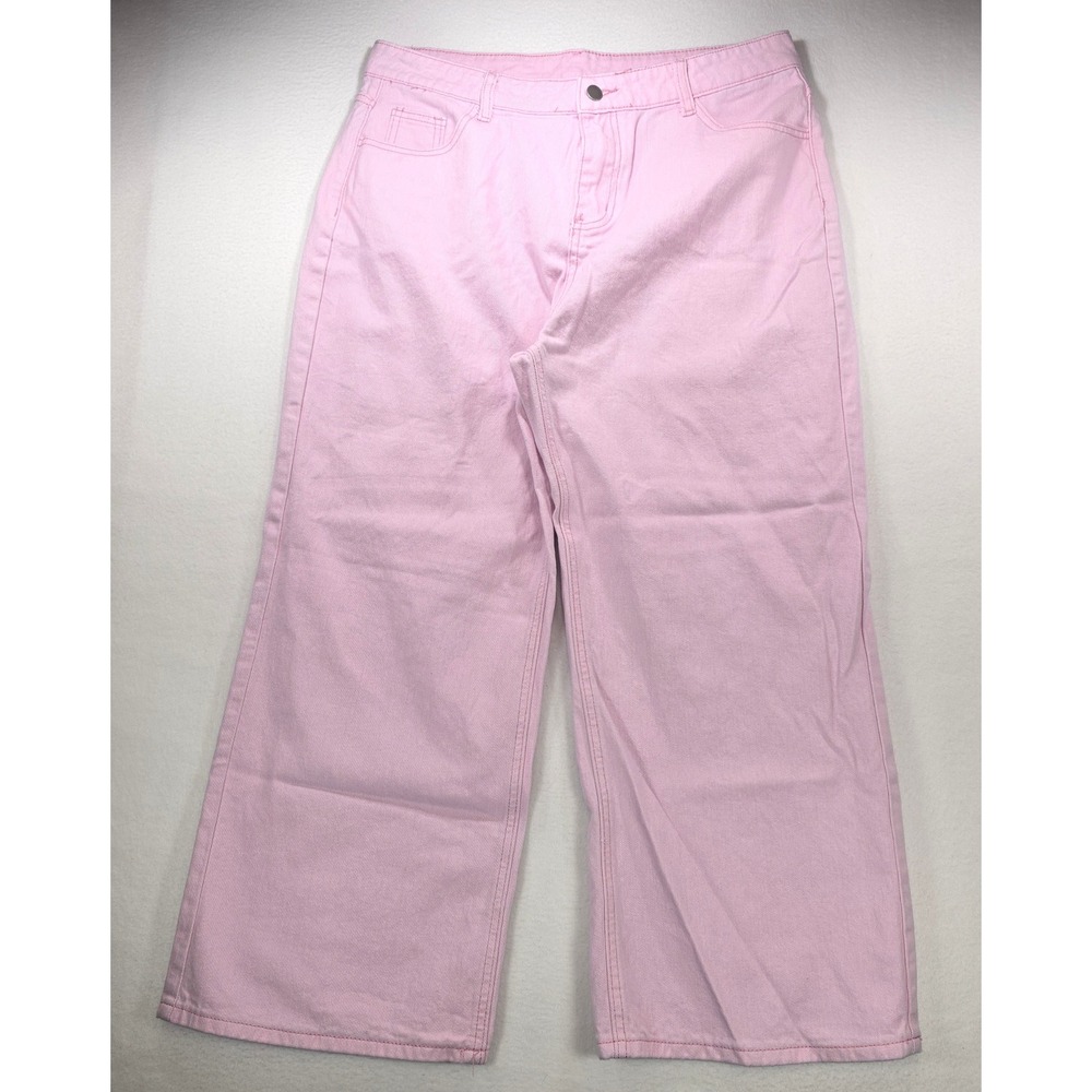 Pink Wide Leg Jeans‎ Womens XXL Cotton High Rise Denim Pants M069-11
